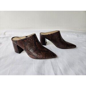 Marc Fisher 7.5 Ragni Brown Snake Leather Mule PointedToe 2.5"Block Heel